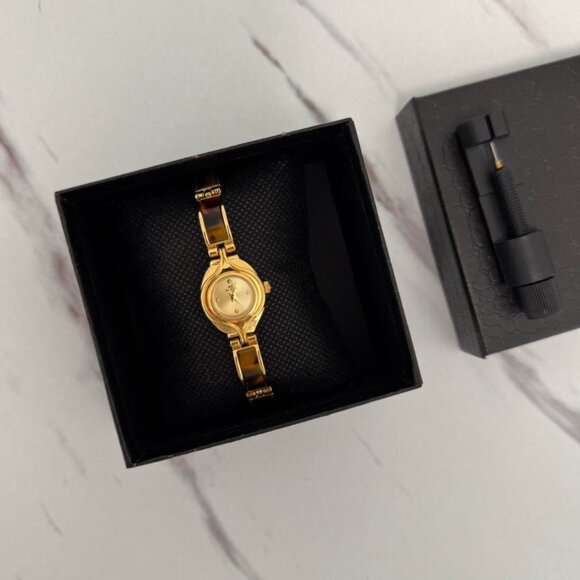 Sku‎ : 0451 cute gold mini watch bracelet with brown Inserts with marble pattern main image 5